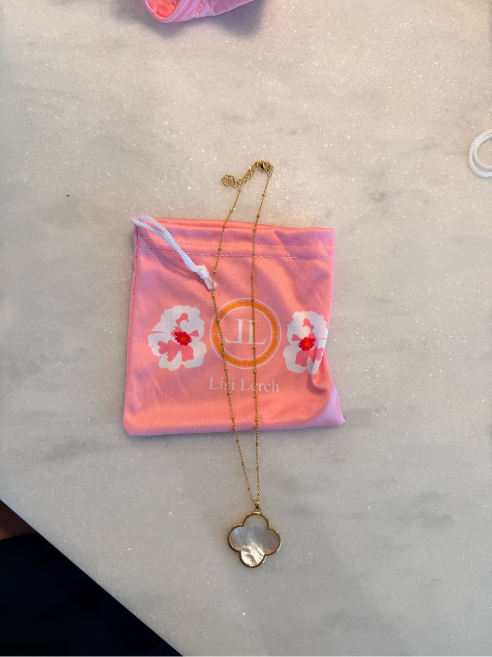 Lisi Lerch Gold Necklace with Mother-of-Pearl Clover Pendant